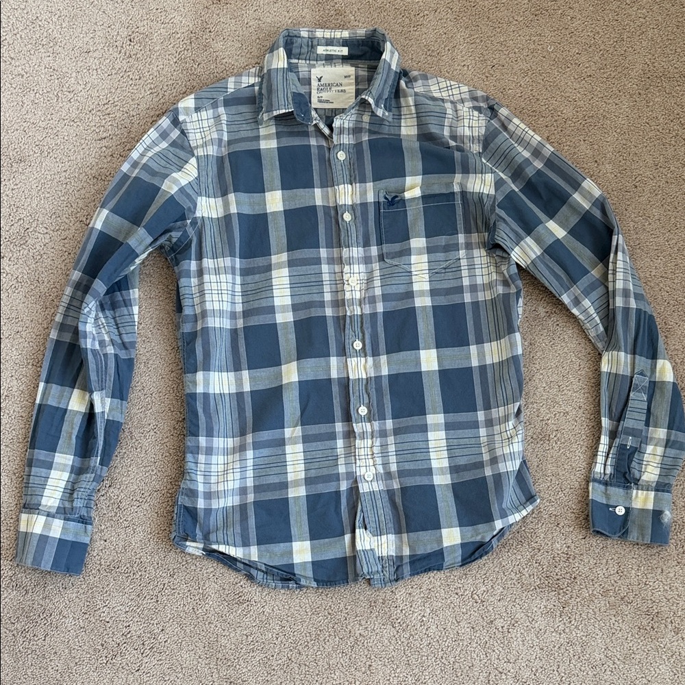 American Eagle Outfitters Blue, yellow and White Plaid Shirt